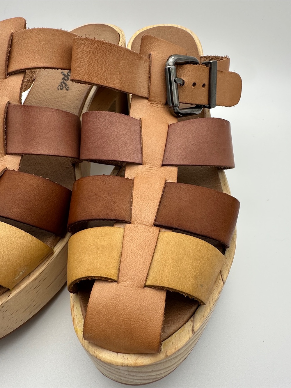 Free People Bellevue Clogs Leather Chunky Wood Fisherman Platform Sandals 39 8.5 - Picture 7 of 16